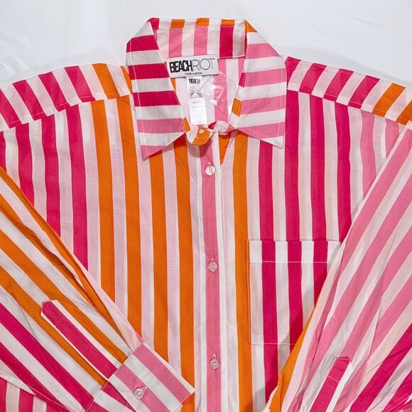 Beach Riot Alexa Striped Button-Up Shirt Sunset Stripe Orange Pink Size S/M NWT - Picture 5 of 7